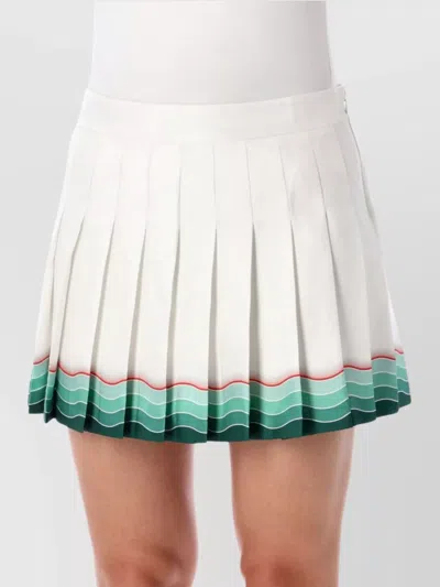 Casablanca High-waisted Pleated Silk Skirt With Colorful Hemline In White