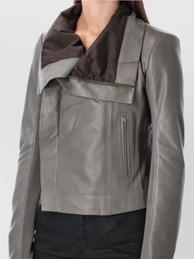 Rick Owens Biker Jacket With Long Sleeves And Collar In Gray
