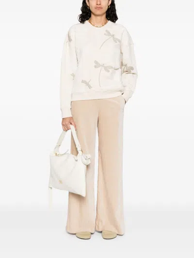 Forte Forte High-waisted Wide Leg Velvet Trousers In Nude