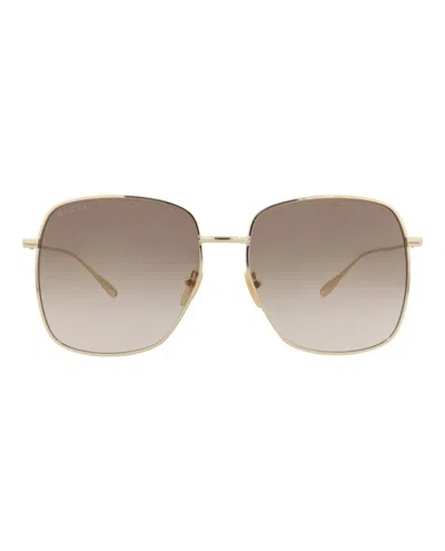 Pre-owned Gucci Women's  Squareframe Metal Sunglasses In Gold Gold Brown (gg1031s/30011783/003)