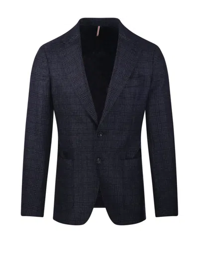 Santaniello Tailored Wool Blazer With Checkered Pattern In Blue