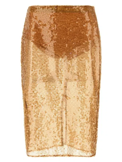 Elisabetta Franchi Sequin Embellished High Waist Skirt In Brown