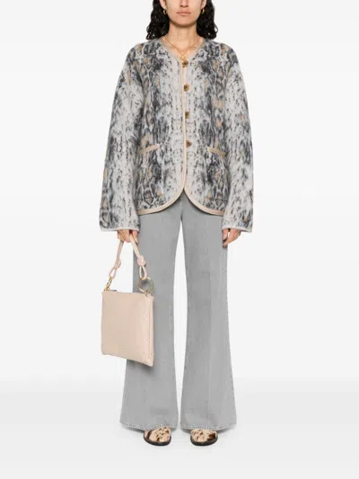 Forte Forte Multicolor Knit Cardigan With V Neck In Wool Blend Woman In Animal Print
