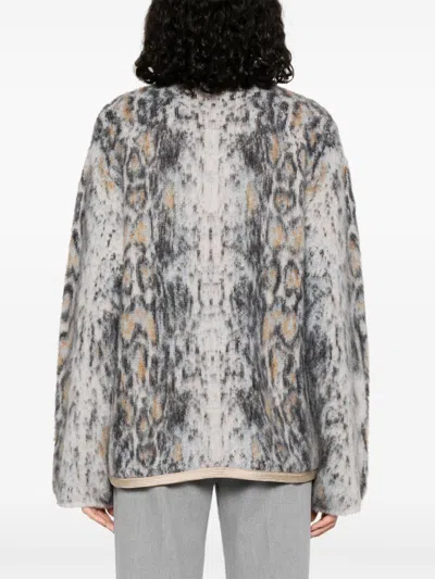 Forte Forte Multicolor Knit Cardigan With V Neck In Wool Blend Woman In Animal Print