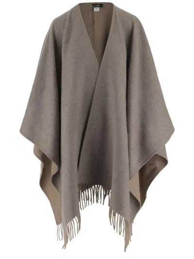Alonpi Reversible Cashmere Cape With Frayed Hem In Gray