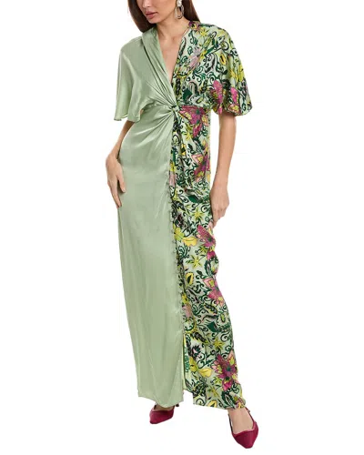 Diane Von Furstenberg Hattie Mixed Print Satin Maxi Dress In Green