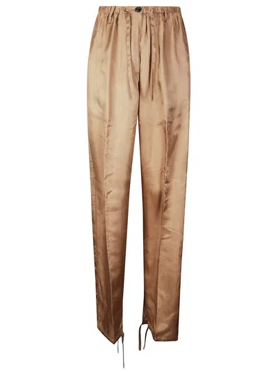 Dries Van Noten Soft-fit Viscose Trousers With Elegant Drawstring In Brown