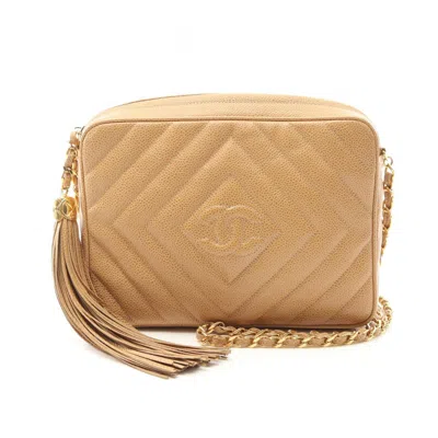Pre-owned Chanel Grained Calfskin Shoulder Bag () In Sand