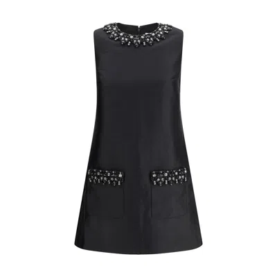 Self-portrait Sleeveless Black Midi Dress With Beadwork And Patch Pockets In Black