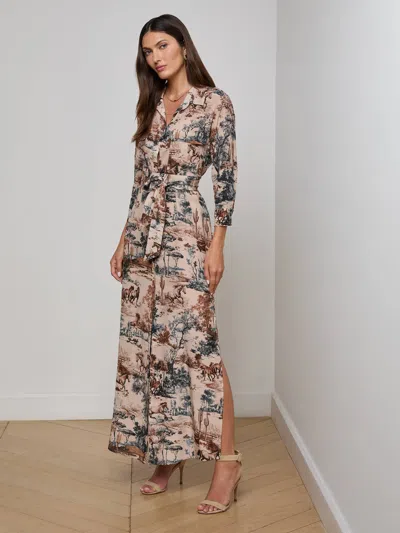 L'agence Cameron Silk Shirt Dress In Tan Multi Western Toile In Multi