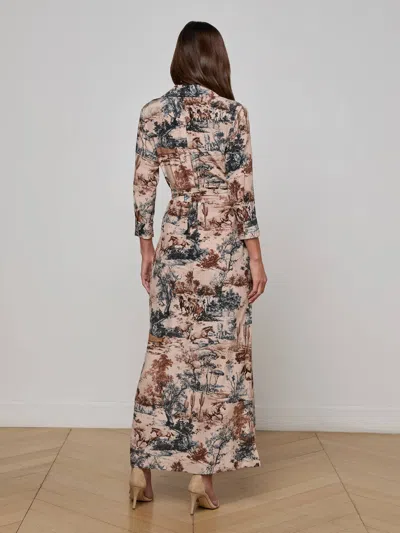 L'agence Cameron Silk Shirt Dress In Tan Multi Western Toile In Multi