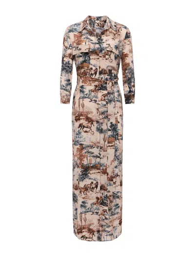 L'agence Cameron Silk Shirt Dress In Tan Multi Western Toile In Multi