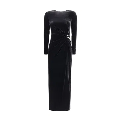 Self-portrait Black Velvet Embellished Midi Dress Black In Black