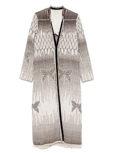 Forte Forte Textured Longline Coat Featuring Side Slits In Neutral