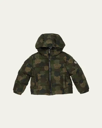 Moncler Boy's Escer Camo Logo-print Puffer Jacket In Green