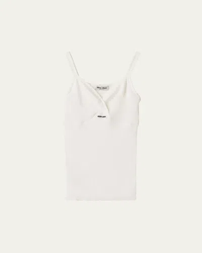 Miu Miu Pointelle V-neck Tank Top In White