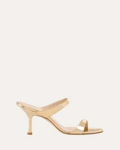 Stuart Weitzman Nudist Metallic Leather Slide Sandals In Gold