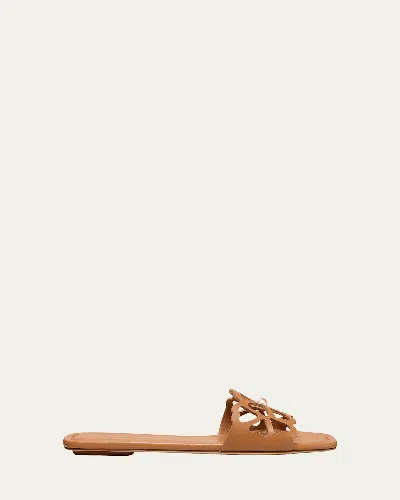 Stuart Weitzman Jasmine Leather Cutout Flat Slide Sandals In Brown