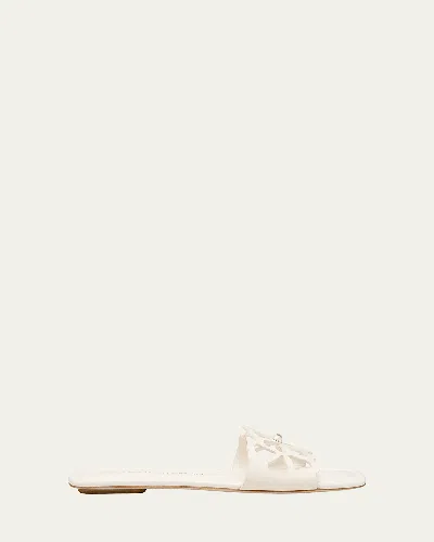 Stuart Weitzman Jasmine Leather Cutout Flat Slide Sandals In White