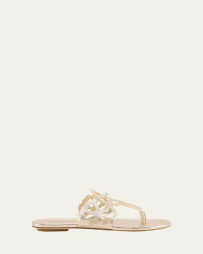 Stuart Weitzman Jasmine Metallic Cutout Thong Sandals In Neutral