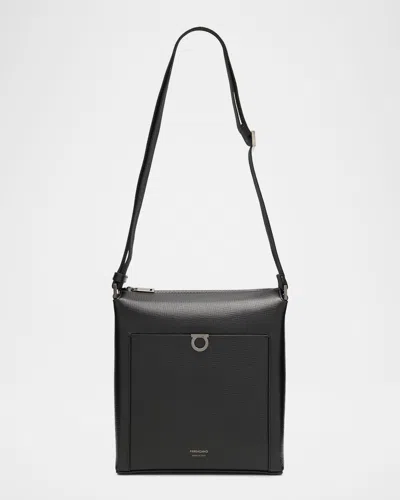 Ferragamo Textured Messenger Bag Adjustable Strap In Black