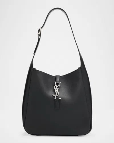 Saint Laurent Le 5 A 7 Small Ysl Hobo Bag In Smooth Supple Leather In Black