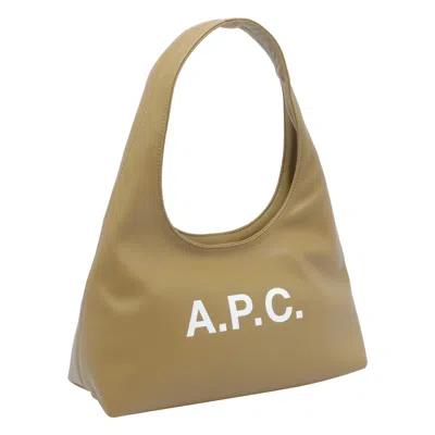 Apc Smooth Structured Shoulder Bag With Bold Logo In Green