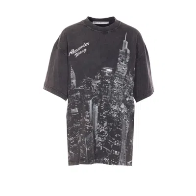 Alexander Wang Women T-shirt With Thermo-applied Rhinestones And Ny Skyline In Black