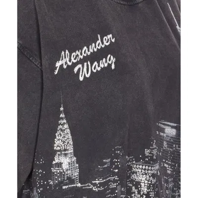 Alexander Wang Women T-shirt With Thermo-applied Rhinestones And Ny Skyline In Black