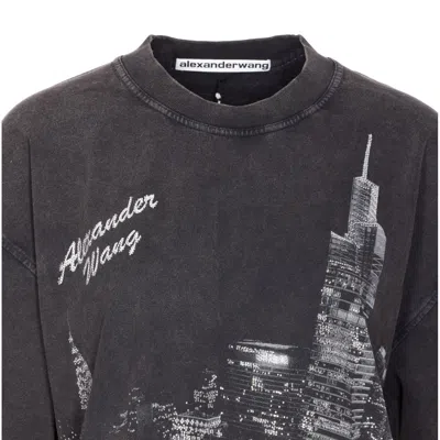 Alexander Wang Women T-shirt With Thermo-applied Rhinestones And Ny Skyline In Black