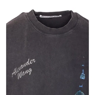 Alexander Wang Women T-shirt With Thermo-applied Rhinestones And Shanghai Skyline In Black