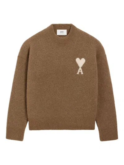 Ami Alexandre Mattiussi Brown Alpaca Ami De Coeur Crewneck Sweater Brown In Brown