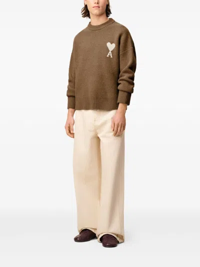 Ami Alexandre Mattiussi Brown Alpaca Ami De Coeur Crewneck Sweater Brown In Brown