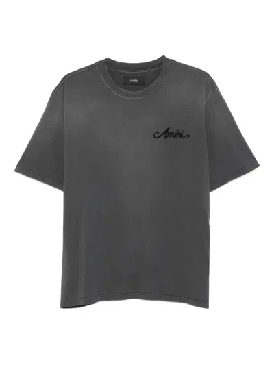 Amiri Men Cotton T-shirt With Embroidery In Gray