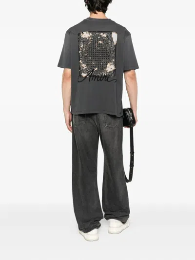Amiri Men Cotton T-shirt With Embroidery In Gray