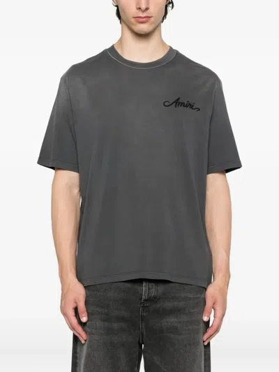 Amiri Men Cotton T-shirt With Embroidery In Gray