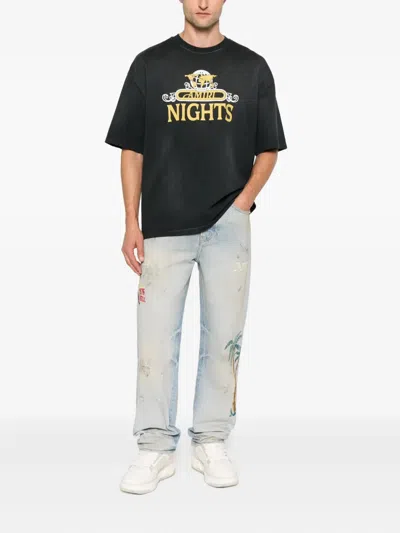 Amiri Night Graphic Print Crew Neck Short Sleeves In Black