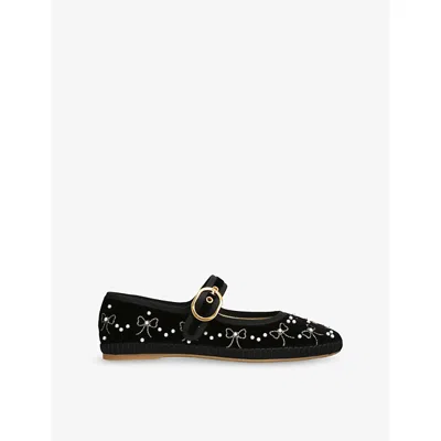 Valentino Signature Vlogo Ballerina Shoes In Velvet In Black