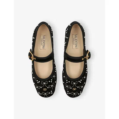 Valentino Signature Vlogo Ballerina Shoes In Velvet In Black