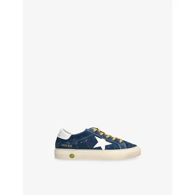 Golden Goose May Suede Sneakers With White Leather Star And Heel Tab In Blue