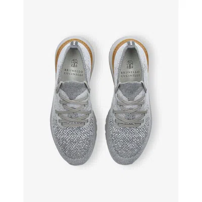 Brunello Cucinelli Cotton Sneakers In Ivory With Front Lace-up Fastening In Blue