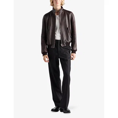 Prada Raglan-sleeve Flap-pocket Bomber Jacket In Brown