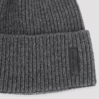 Giorgio Armani Ribbed Cashmere Beanie With Folded Cuff In Gray