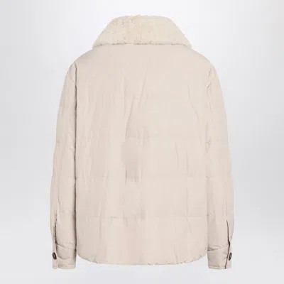 Brunello Cucinelli Quilted Jacket With Shearling Collar And Pockets In Neutral