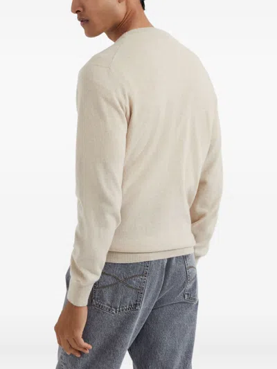 Brunello Cucinelli Crewneck Cashmere Sweater In White