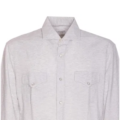 Brunello Cucinelli Men Cotton Piquet Shirt In White