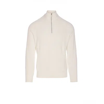 Brunello Cucinelli Men English Rib Cotton Sweater With Zip Opening In Neutral