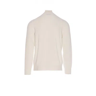 Brunello Cucinelli Men English Rib Cotton Sweater With Zip Opening In Neutral