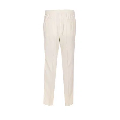 Brunello Cucinelli Men Leisure Fit Trousers In Ribbed Velvet With Drawstring And Double Pince In Neutral