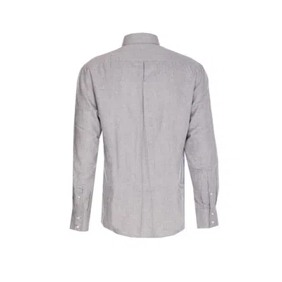 Brunello Cucinelli Chevron Motif Flannel Shirt With Button-down Collar In Gray